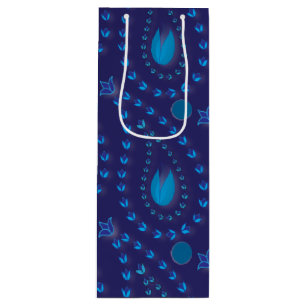 Abstract Dark Blue Paisley Tulip Floral pattern Wine Gift Bag