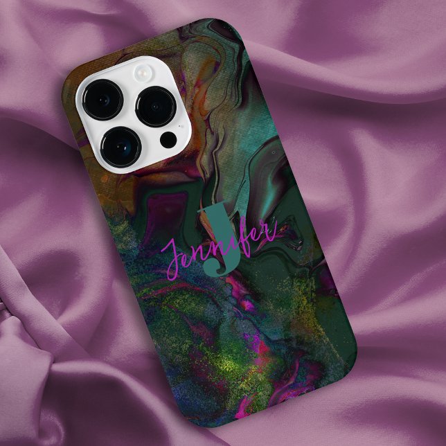 Abstract Dark Colored Liquid Paint Name Initial iPhone Case (Creator Uploaded)