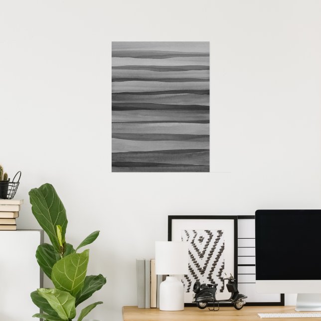 Abstract Dark Gray Watercolor Lines Art Poster (Home Office)