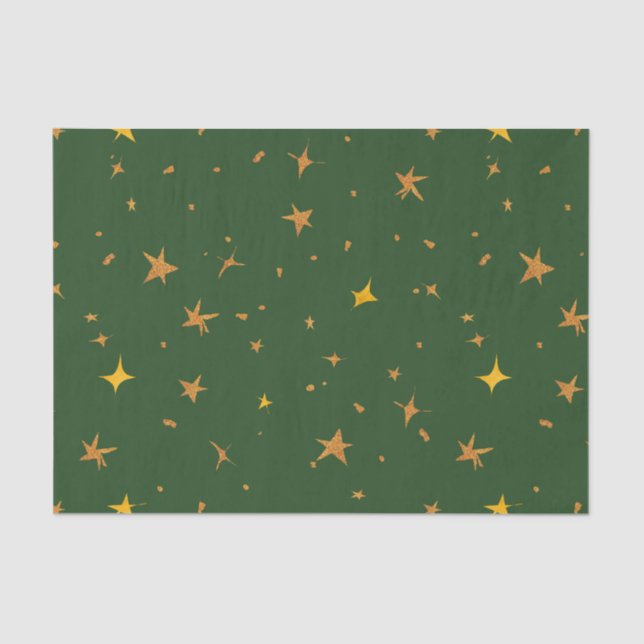 Abstract Dark Green with Golden Stars   Tissue Paper (Front)