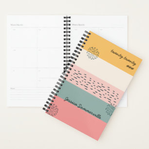 Abstract Dashes Ochre Coral Stripe with Name 2022 Planner