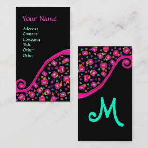 ABSTRACT DECO MONOGRAM Pink Fuchsia Black Blue Business Card