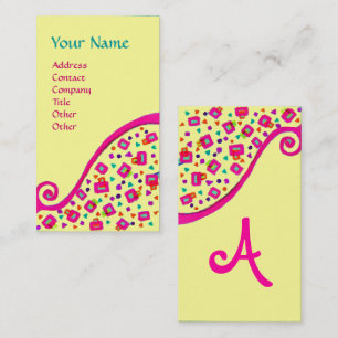 ABSTRACT DECO MONOGRAM Pink Fuchsia Black Yellow Business Card