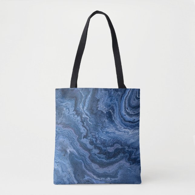 Abstract Deep Blue Marble Tote Bag (Front)