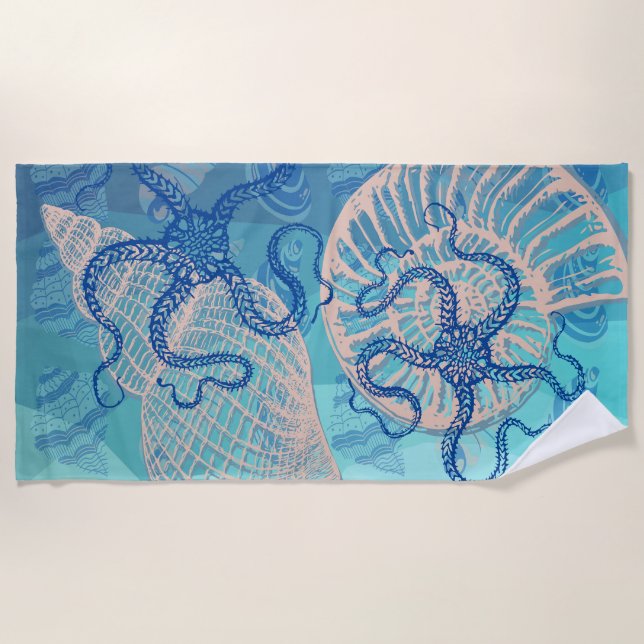 Abstract Deep Blue Sea Print Beach Towel (Front)