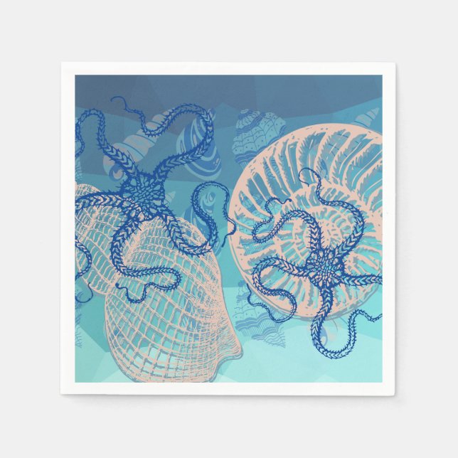 Abstract Deep Blue Sea Print Paper Cocktail Napkin (Front)