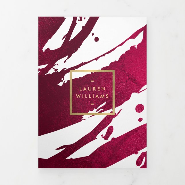 Abstract Deep Ruby Red Brushstrokes Brochure (Cover)