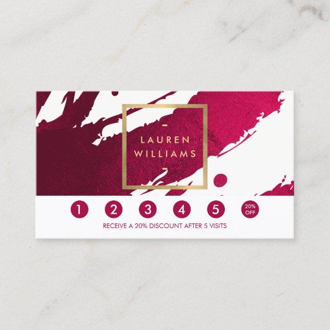 Abstract Deep Ruby Red Brushstrokes Loyalty Card (Front)