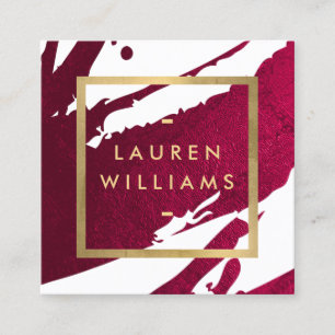 Abstract Deep Ruby Red Brushstrokes Square Business Card