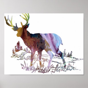 Abstract  Deer in the Forest Silhouette Poster