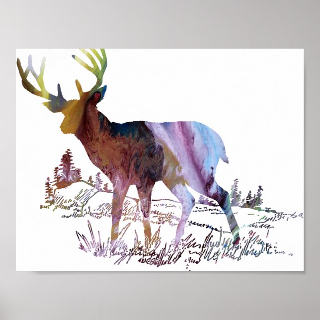 Abstract  Deer in the Forest Silhouette Poster (Front)