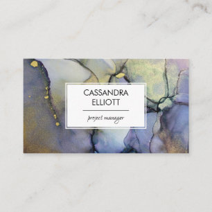 Abstract Denim Blue & Gold Alcohol Ink Liquid Art Business Card