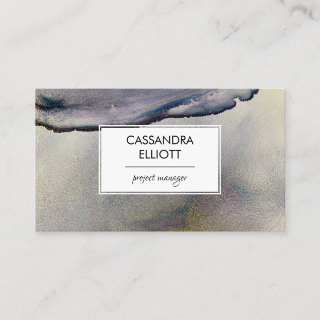 Abstract Denim Blue & Gold Alcohol Ink Liquid Art Business Card (Front)