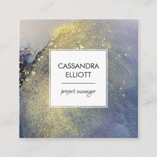 Abstract Denim Blue & Gold Alcohol Ink Liquid Art Square Business Card