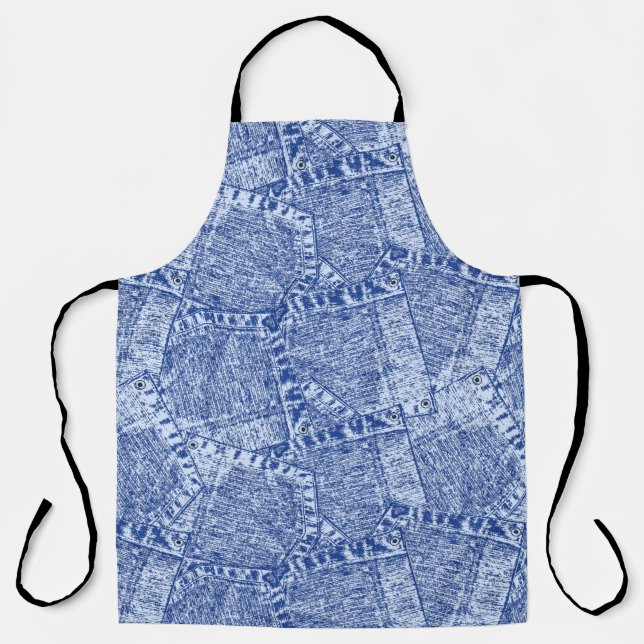 Abstract Denim Pockets Patchwork Seamless Pattern  Apron (Front)