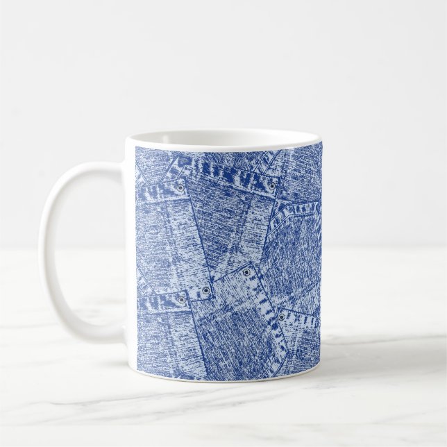 Abstract Denim Pockets Patchwork Seamless Pattern  Coffee Mug (Left)