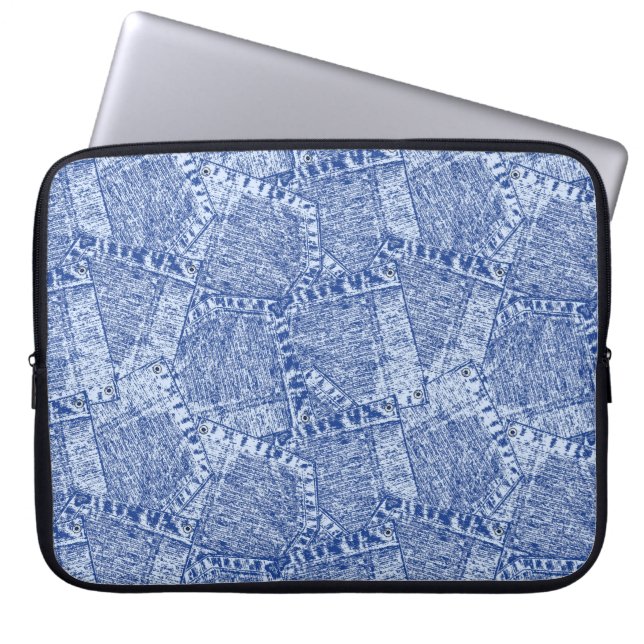 Abstract Denim Pockets Patchwork Seamless Pattern  Laptop Sleeve (Front)