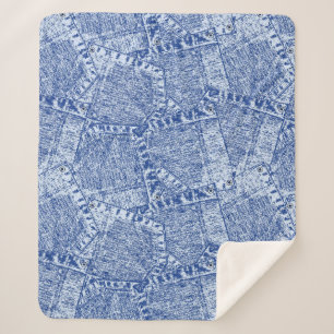Abstract Denim Pockets Patchwork Seamless Pattern  Sherpa Blanket