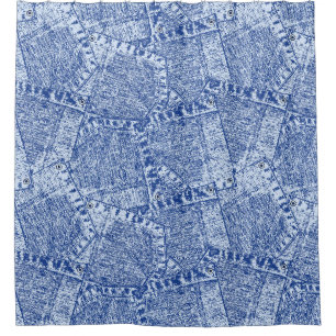Abstract Denim Pockets Patchwork Seamless Pattern  Shower Curtain