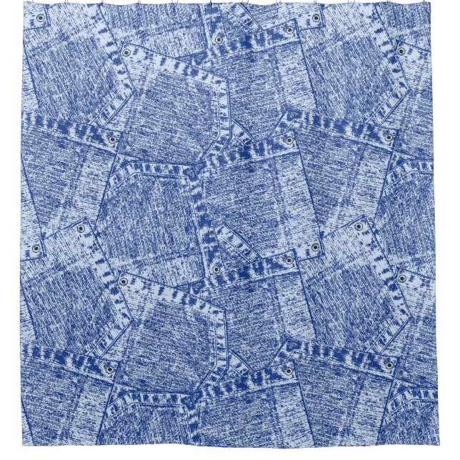 Abstract Denim Pockets Patchwork Seamless Pattern  Shower Curtain (Front)