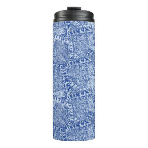 Abstract Denim Pockets Patchwork Seamless Pattern Thermal Tumbler