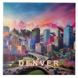 Abstract Denver Skyline Art Modern Tile