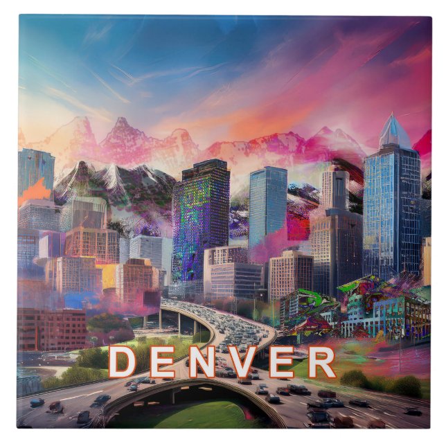 Abstract Denver Skyline Art Modern  Tile (Front)