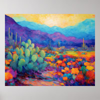 Abstract Desert Colourful Cactus Painting