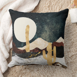 Abstract Desert Night Sky with Golden Cactus Cushion