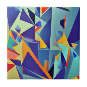 Abstract Design 290 Cubism Blue Orange Tile