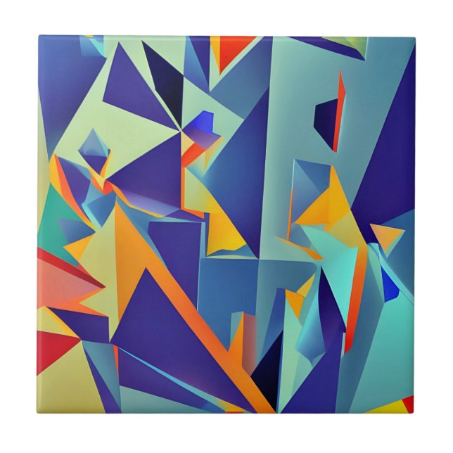 Abstract Design 290 Cubism Blue Orange Tile (Front)