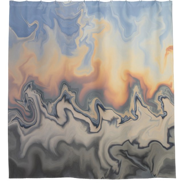Abstract Design 84 fire Orange Blue Grey Shower Curtain (Front)