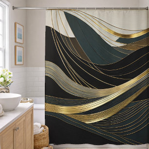Abstract Design Black Gray White Gold Shower Curtain