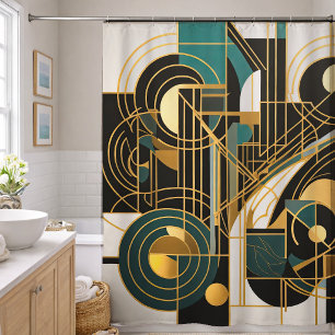 Abstract Design Black Gray White Gold Teal Shower Curtain