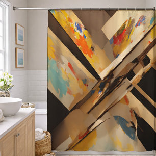 Abstract Design Black Tan Blue Shower Curtain