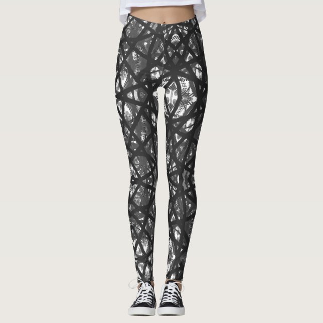 Abstract Design Black & White Leggings (Front)