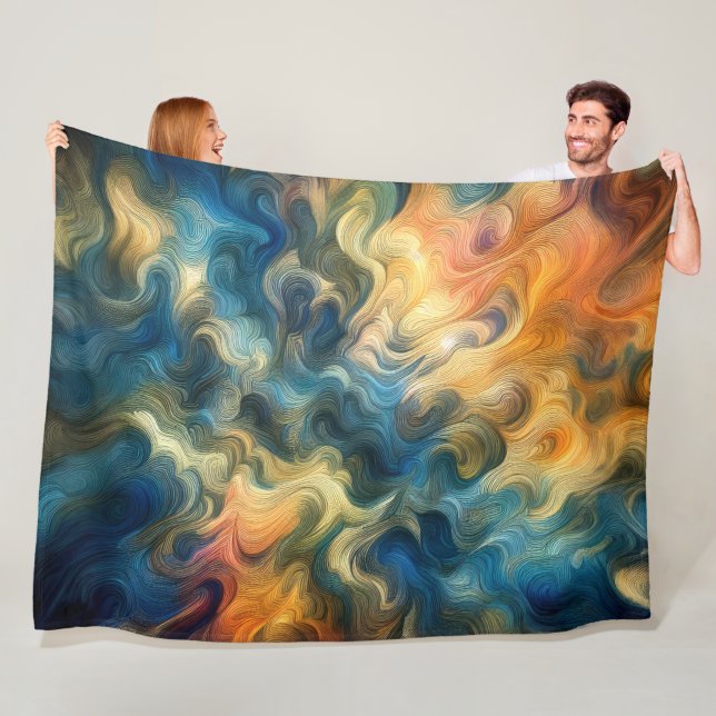 Abstract Design Blue Gold Pink Fleece Blanket (In Situ)