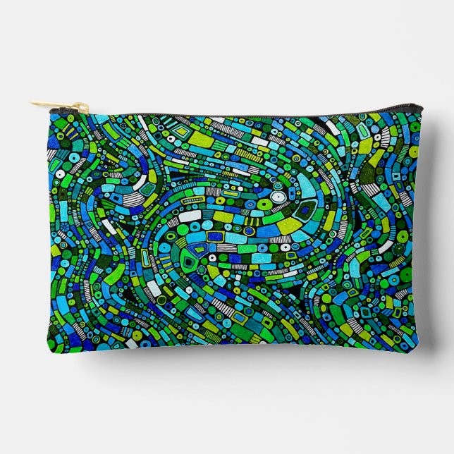 Abstract Design Blue Green Waves Shapes Accessory Pouch (Front)