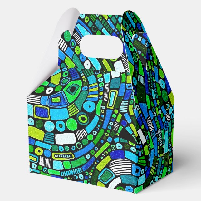 Abstract Design Blue Green Waves Shapes Favour Box (Front)