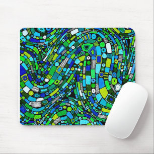 Abstract Design Blue Green Waves Shapes Mouse Mat