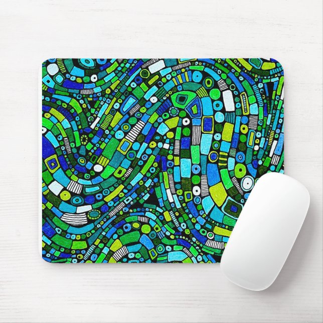 Abstract Design Blue Green Waves Shapes Mouse Mat (With Mouse)