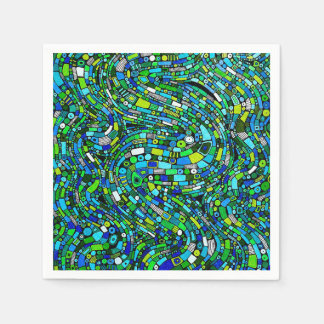 Abstract Design Blue Green Waves Shapes Napkin