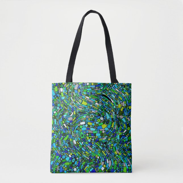 Abstract Design Blue Green Waves Shapes Tote Bag (Front)