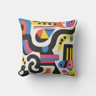 Abstract Design Colourful Geometric Black Patterns Cushion