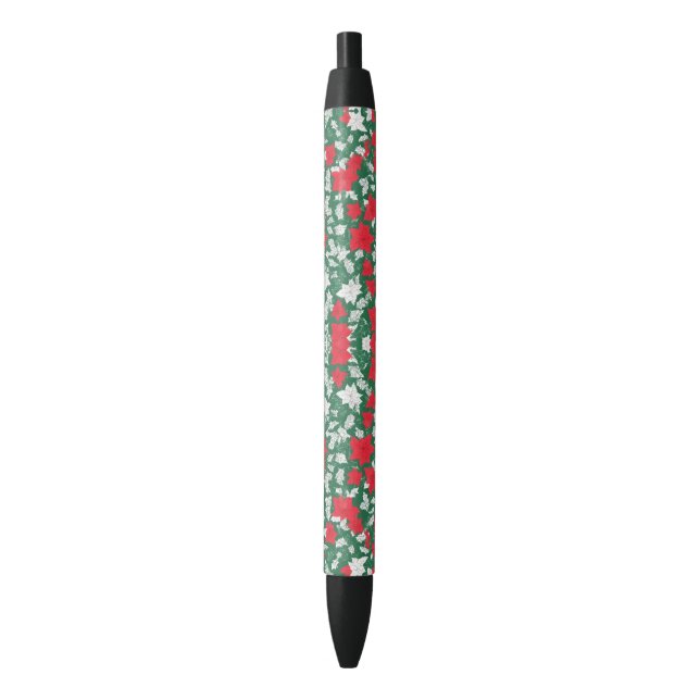 Abstract design of poinsettia and Christmas roses Black Ink Pen (Front Vertical)