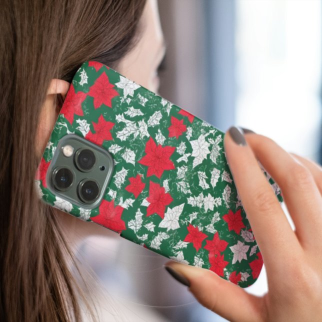 Abstract design of poinsettia and Christmas roses iPhone Case (Creator Uploaded)