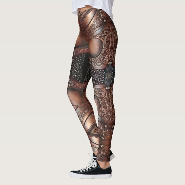 Abstract Design of Viking Vest Armour in Browns on Leggings (Left)