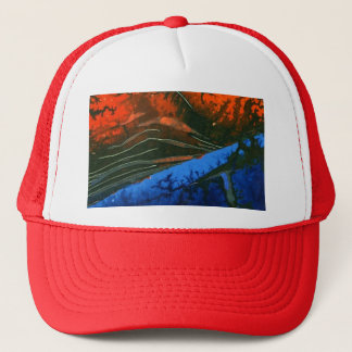 Abstract design red and blue lava flow trucker hat