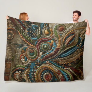 Abstract Design Red Blue Gold Green Fleece Blanket