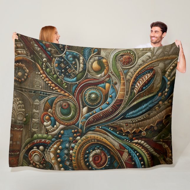 Abstract Design Red Blue Gold Green Fleece Blanket (In Situ)